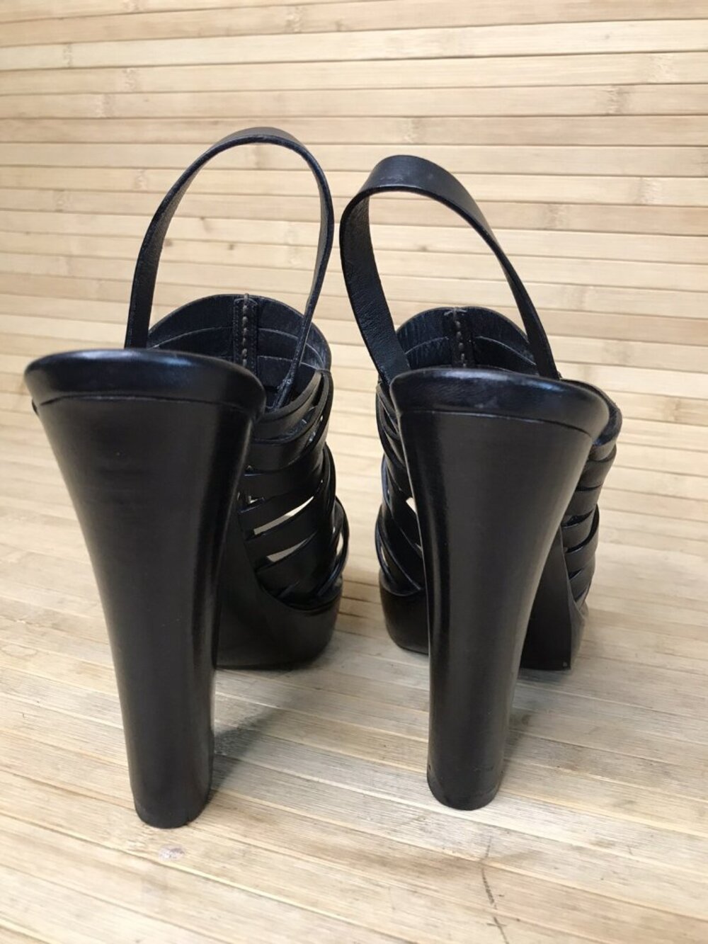 Bottega Veneta Black Woven Leather Strappy High Heels Open Toe Women's 38.5 EUC - Picture 2 of 9